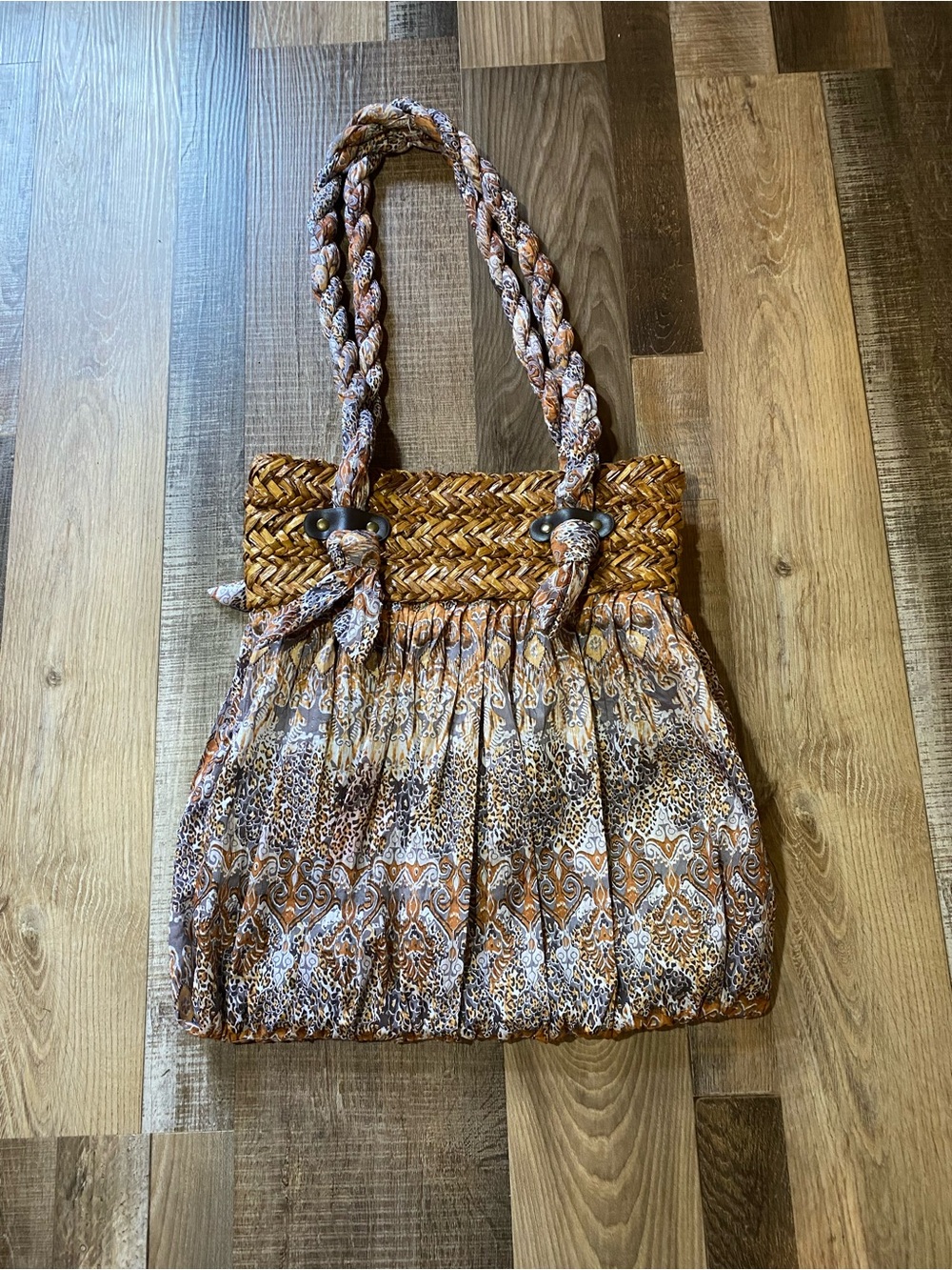 T. Cappelli Braided Raffia & Paisley Print Tote - Brown & Cream